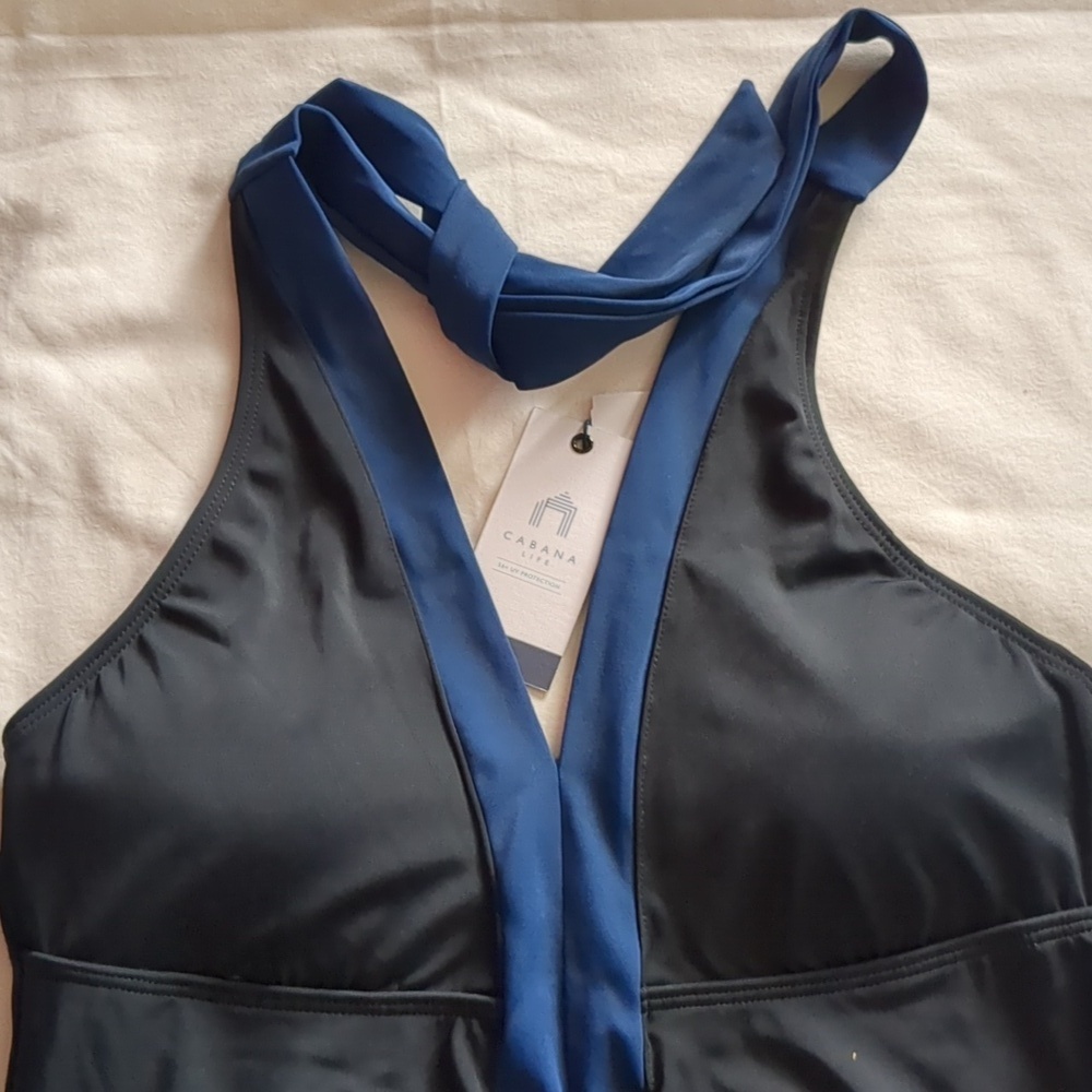 CABABA LIFE Black/Navy Tankini Adjustable Tie Top UPF 50+ NWT - Picture 9 of 17